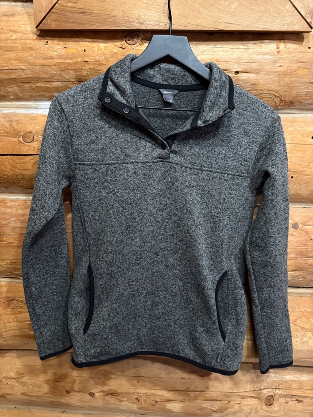Eddie Bauer Gray Heather Quarter-Snap Pullover Sweater
